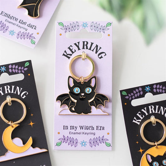 In My Witch Era Bat Cat and Moon Enamel Keyring